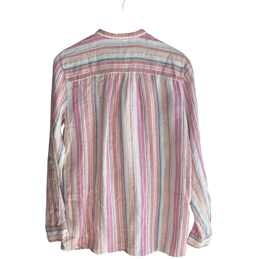 Lands' End‎  Linen Shirt Button Down Striped Pink S/T Classic Business Metallic - Picture 2 of 12